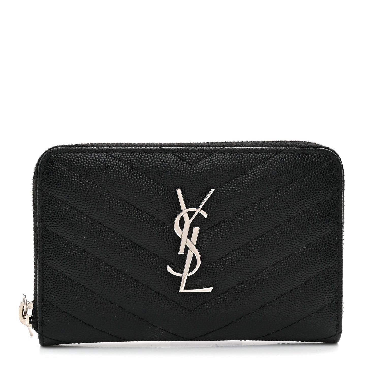 Grain De Poudre Matelasse Chevron Monogram Small Zip Around Wallet Black