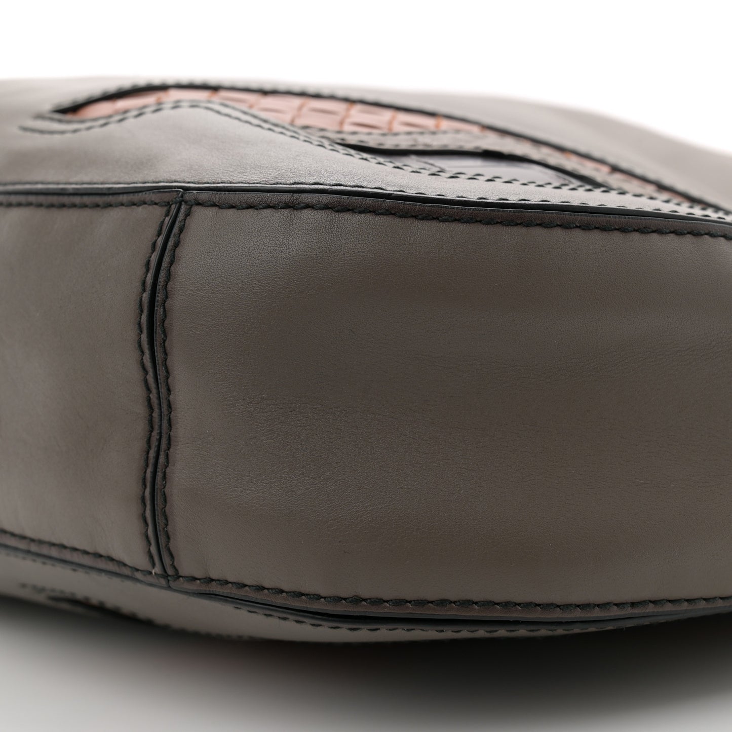 Calfskin Crocodile Ostrich Loop Bag  Taupe Multicolor
