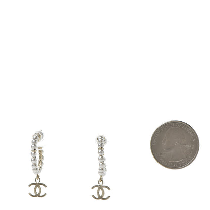 Chanel Pearl Charms CC Hoop Earrings Gold 2 of 5