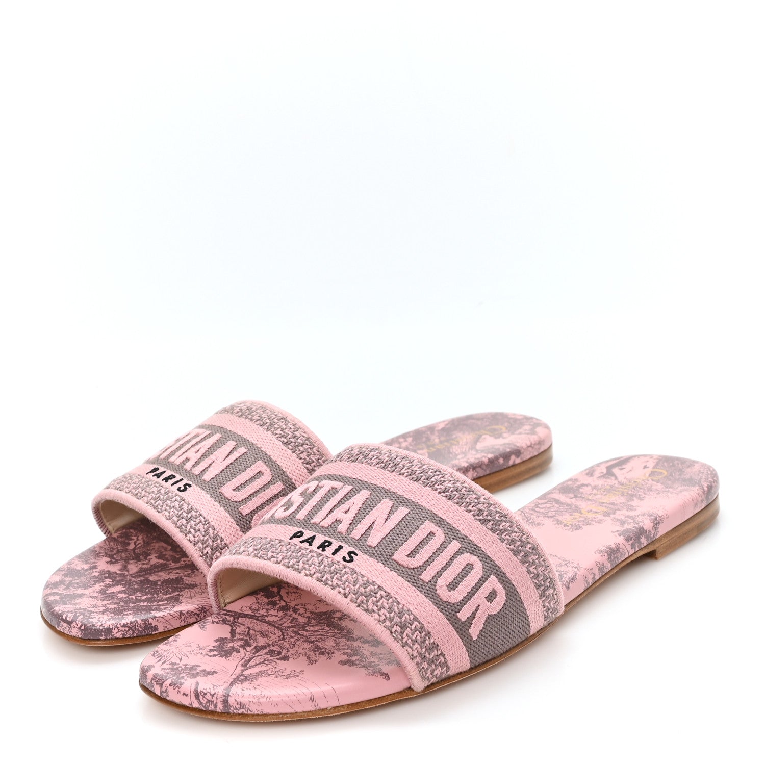 Christian Dior Canvas Toile De Jouy Embroidered Dway Flat Slide Sandals 37 Chateau Rose 4 of 10