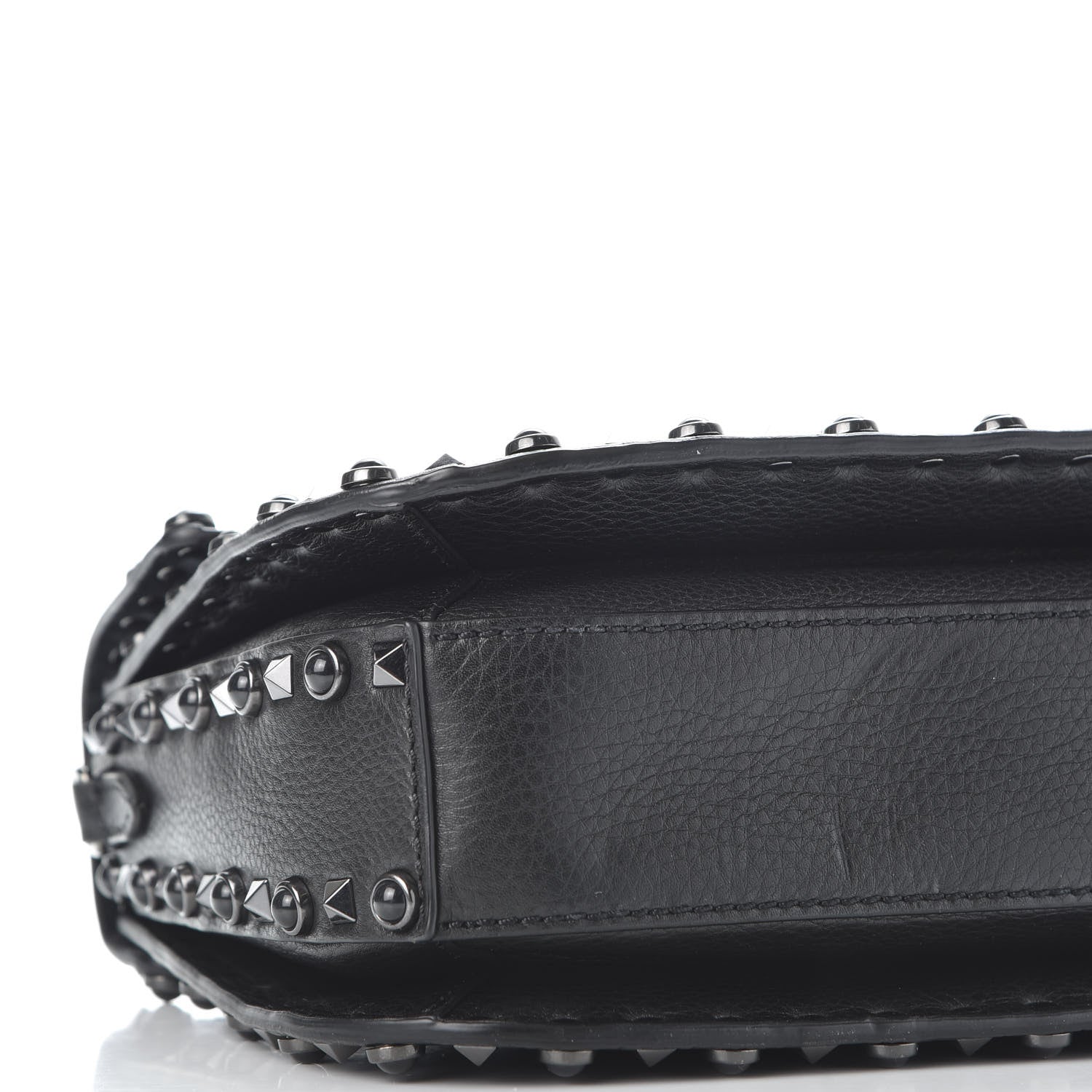 Valentino Garavani Calfskin Beaded Medium Guitar Strap Rockstud Rolling Flap Saddle Bag Black 5 of 9