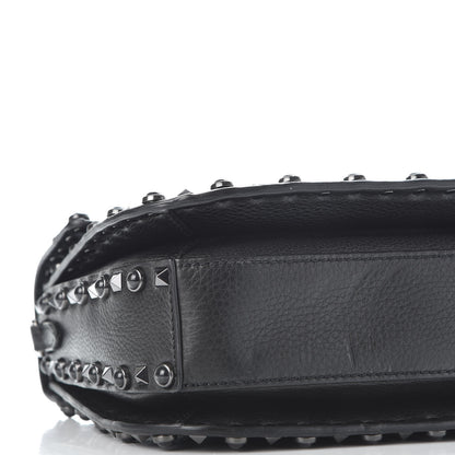 Valentino Garavani Calfskin Beaded Medium Guitar Strap Rockstud Rolling Flap Saddle Bag Black 5 of 9