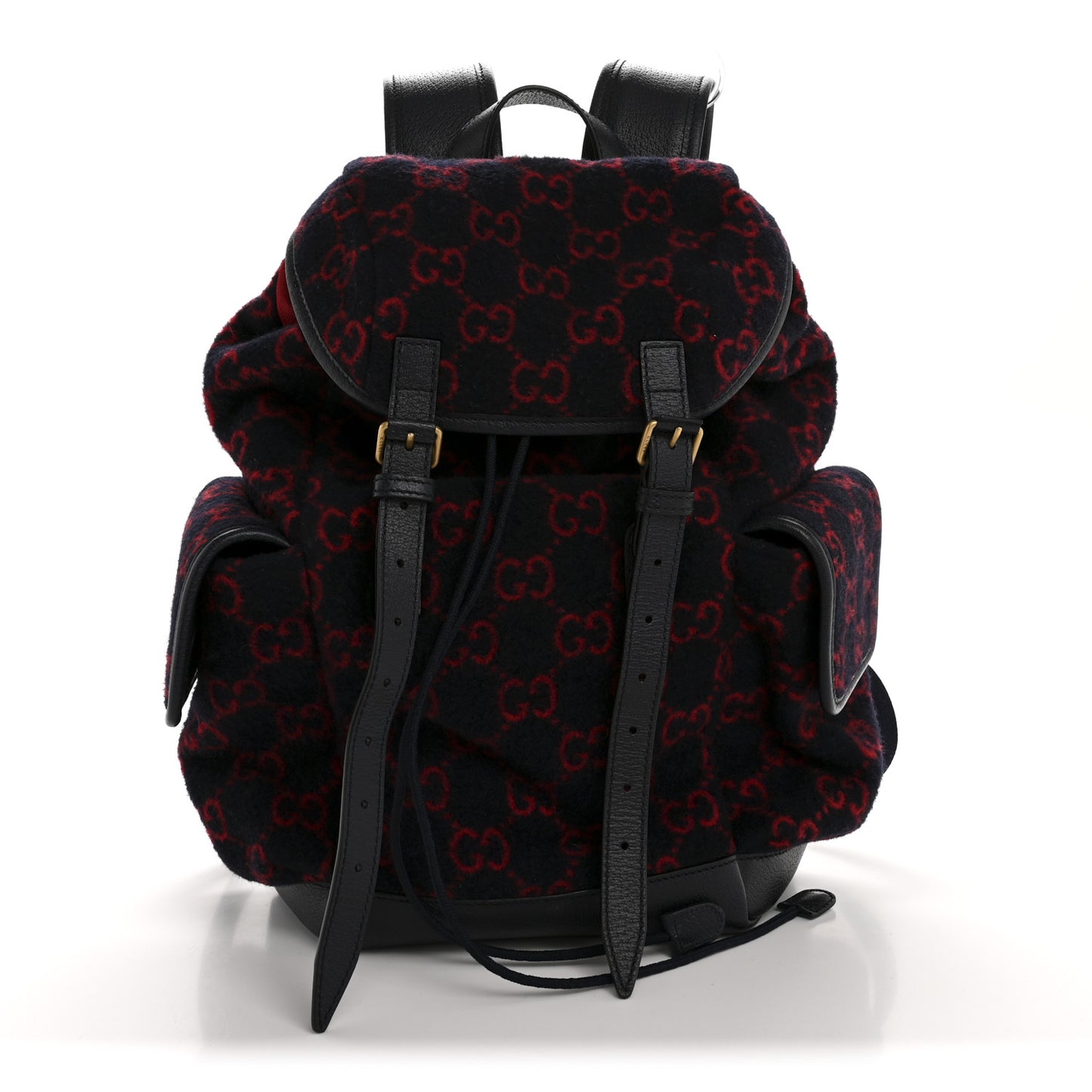 Covered Wool GG Monogram Small Double Buckle Backpack Navy Red