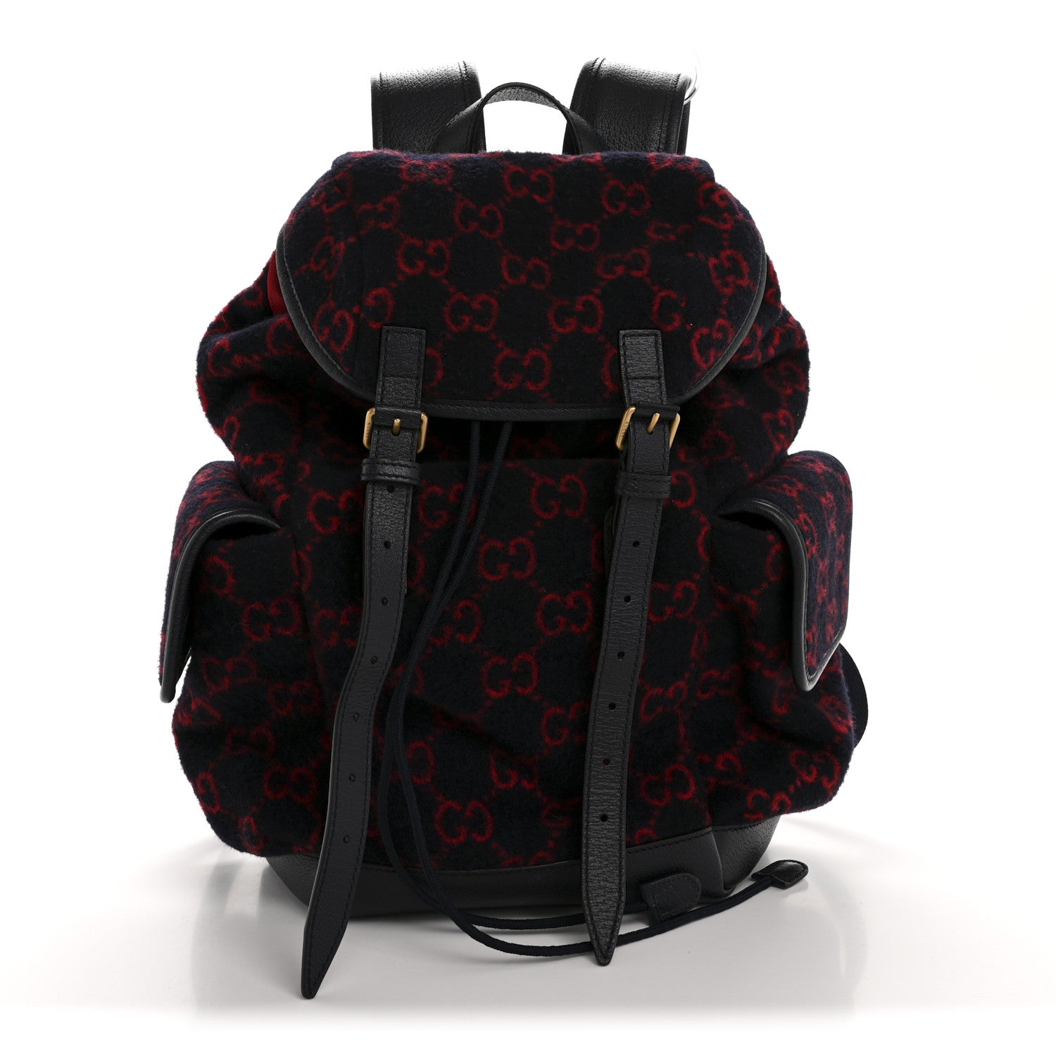 Gucci Covered Wool GG Monogram Small Double Buckle Backpack Navy Red 1 of 15