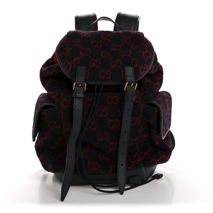 Gucci Covered Wool GG Monogram Small Double Buckle Backpack Navy Red 1 of 15