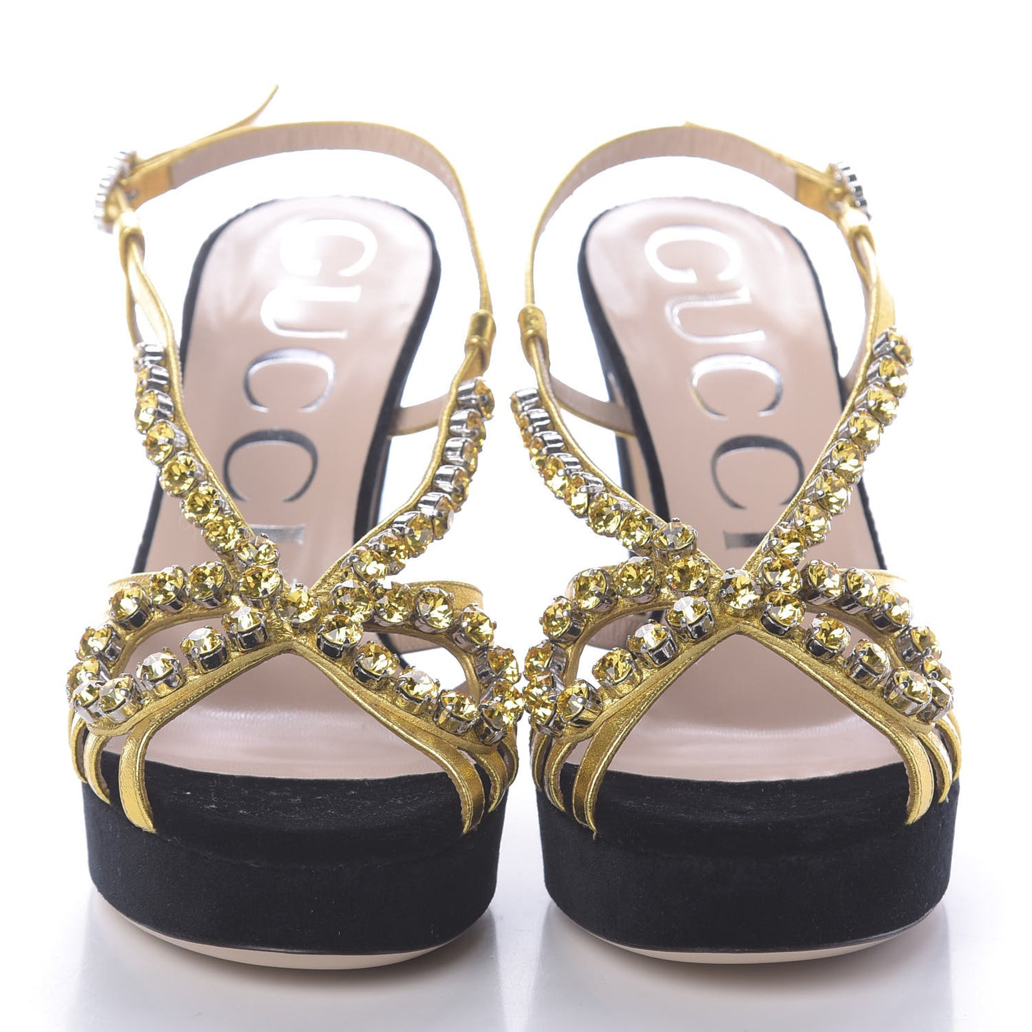 Velvet Nappa Crystal Zephyra Slingback Platform High Heel Sandals 37 Black Gold