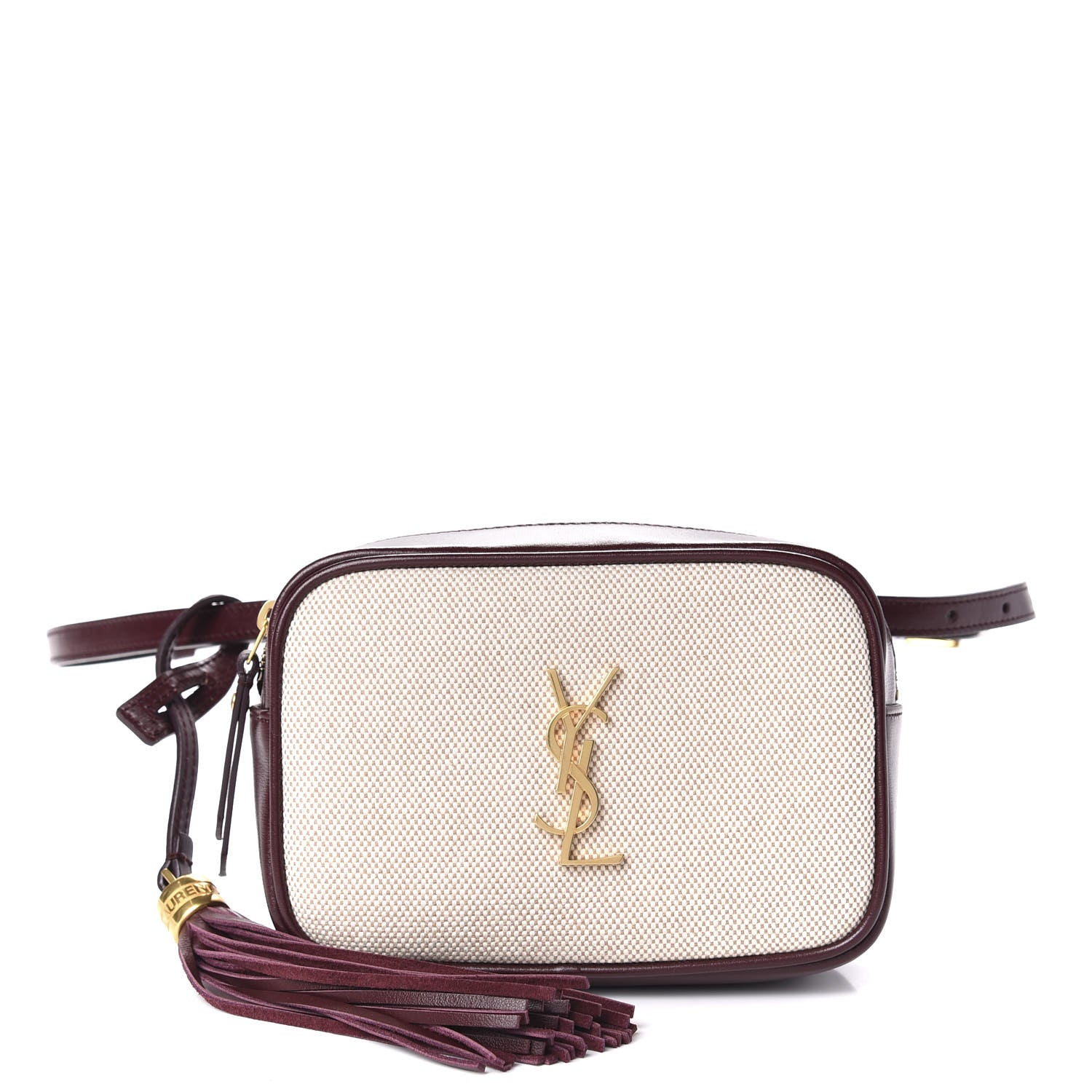Saint Laurent Calfskin Canvas Monogram Lou Belt Bag Natural Dark Legion Red 1 of 10