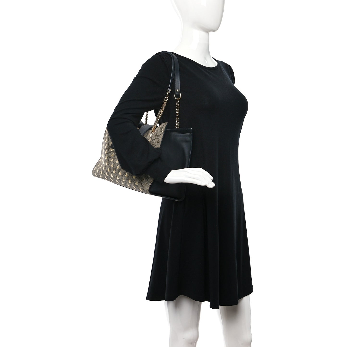 GG Supreme Monogram Bees Medium Padlock Tote Beige Oro Black