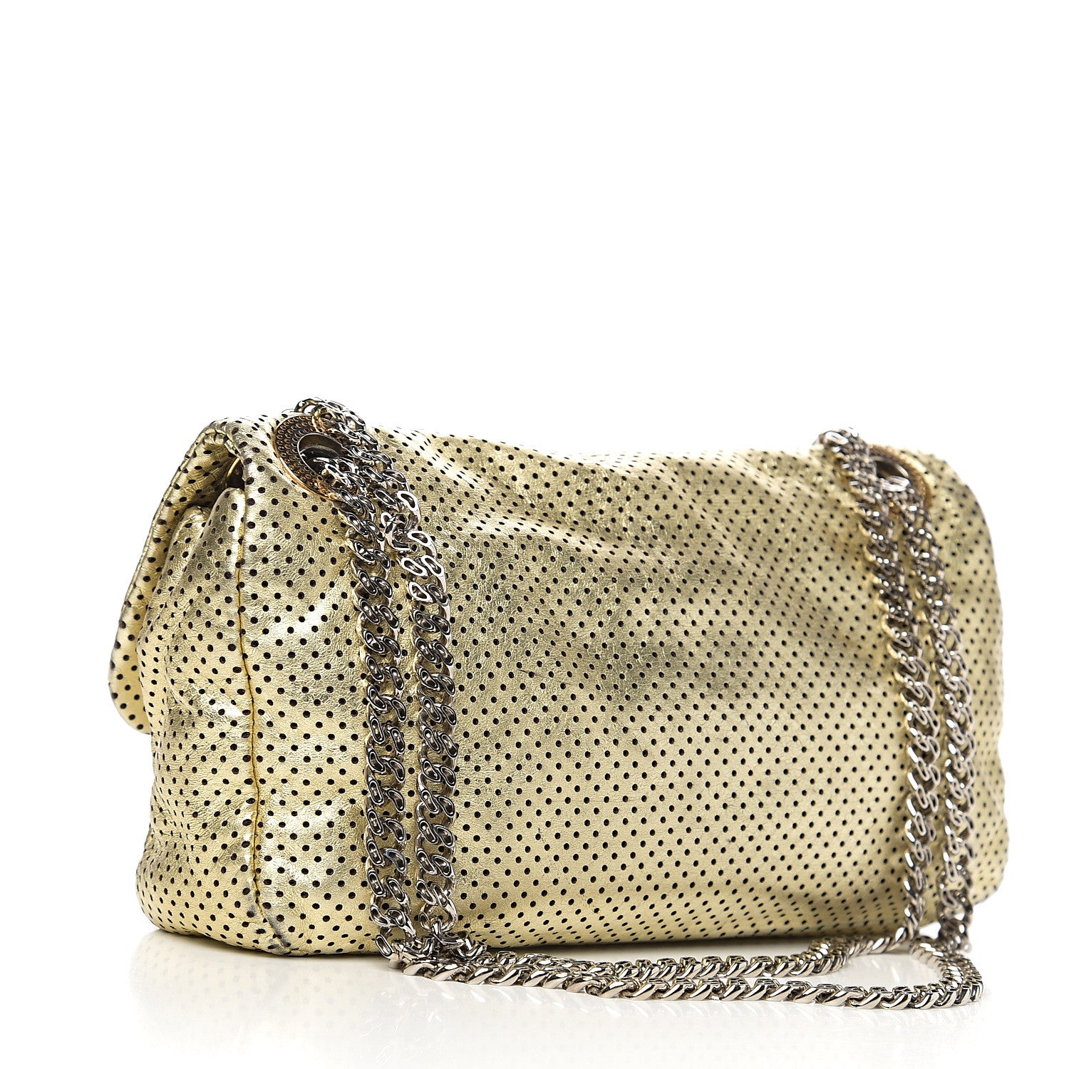 Chanel Metallic Crackled Calfskin Perforated Large Drill Flap Gold 2 of 10