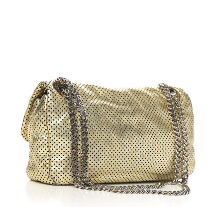 Chanel Metallic Crackled Calfskin Perforated Large Drill Flap Gold 2 of 10