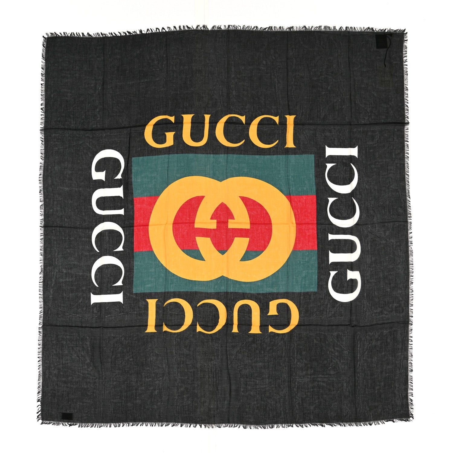 Gucci Modal Silk Coco Capitan Logo Square Scarf Black 1 of 4