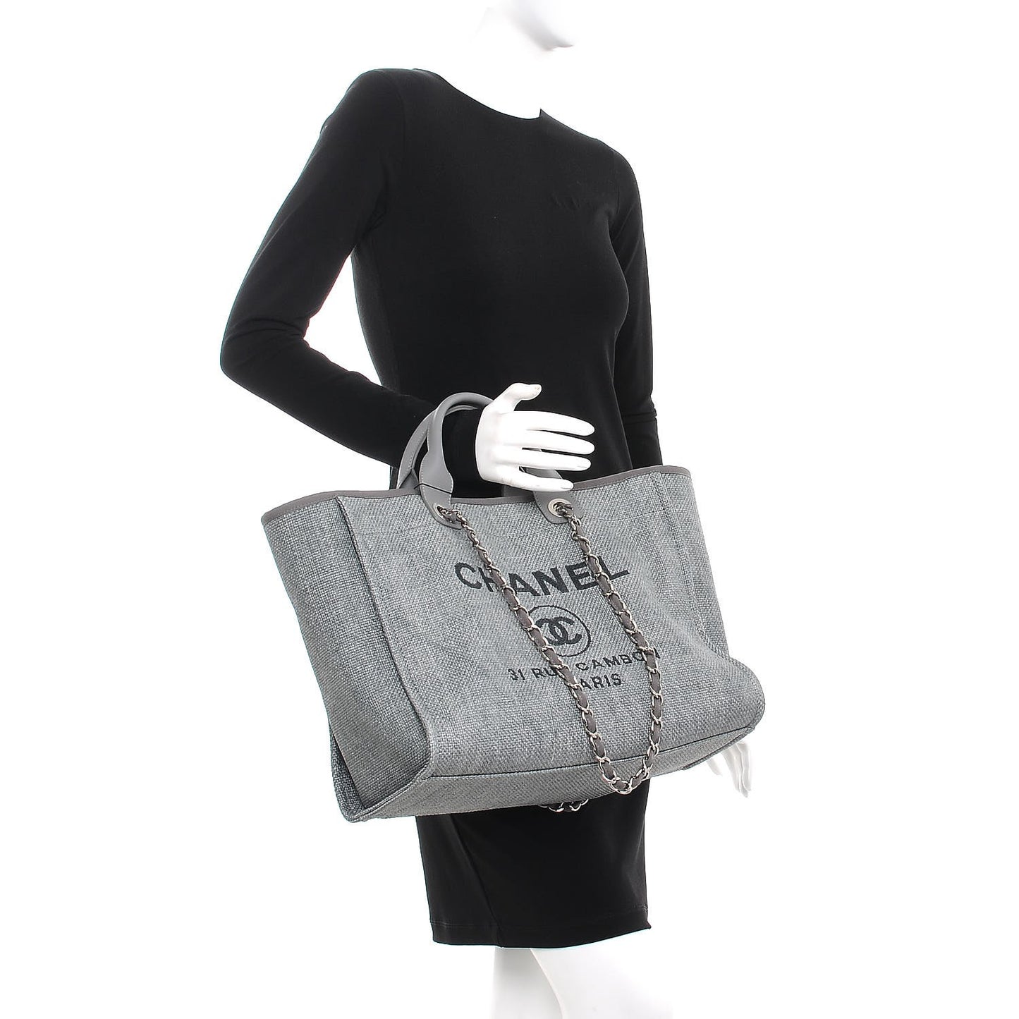 Woven Straw Raffia Large Deauville Tote Grey