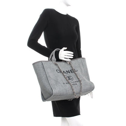 Chanel Woven Straw Raffia Large Deauville Tote Grey 2 of 9