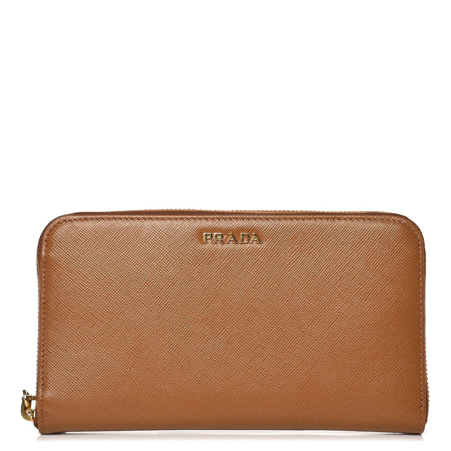 Saffiano Double Zip Around Wallet Caramel Fuoco