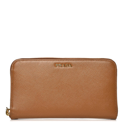 Prada Saffiano Double Zip Around Wallet Caramel Fuoco 1 of 8