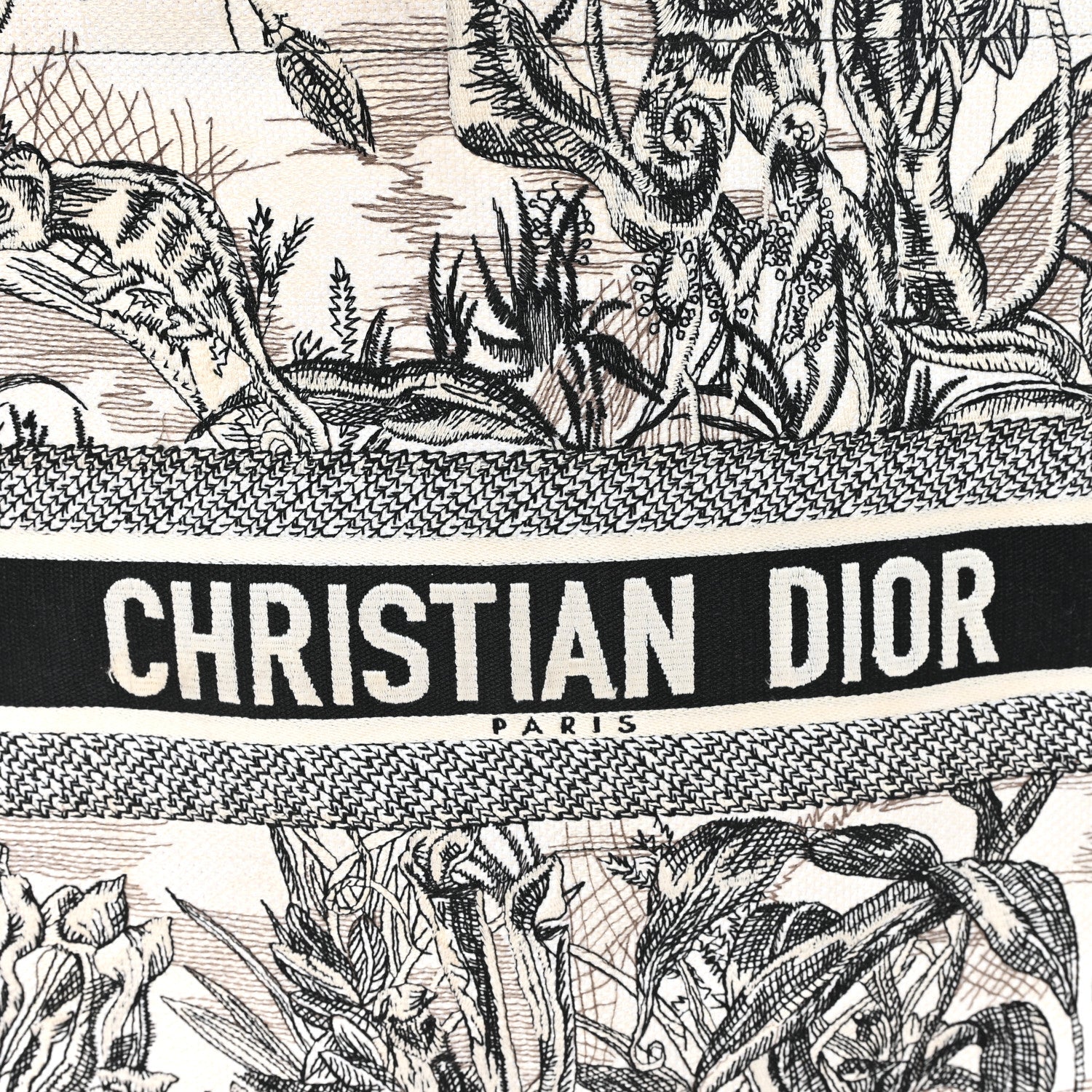 Christian Dior Canvas Embroidered Toile De Jouy Book Tote White Black 8 of 13