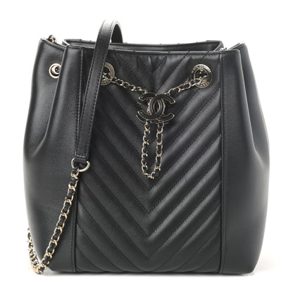 Chanel Calfskin Quilted Daily Chevron Drawstring Bag Black 1 of 10