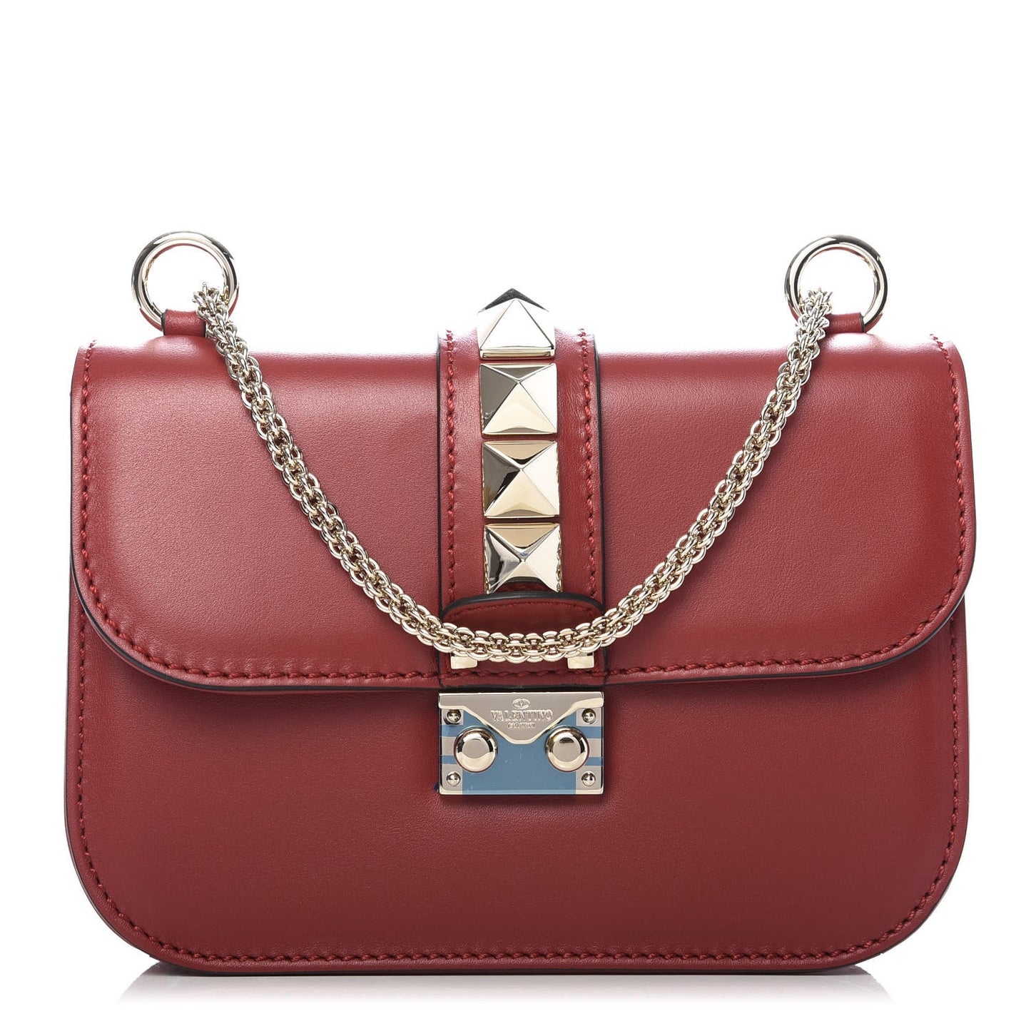 Vitello Small Glam Lock Rockstud Flap Scarlet
