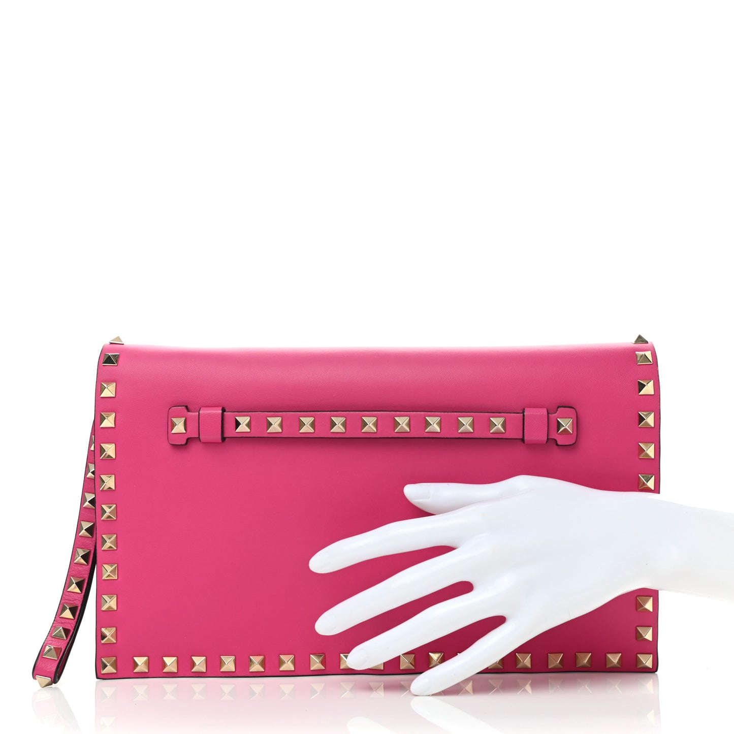 Nappa Rockstud Wristlet Clutch Pop Fuxia