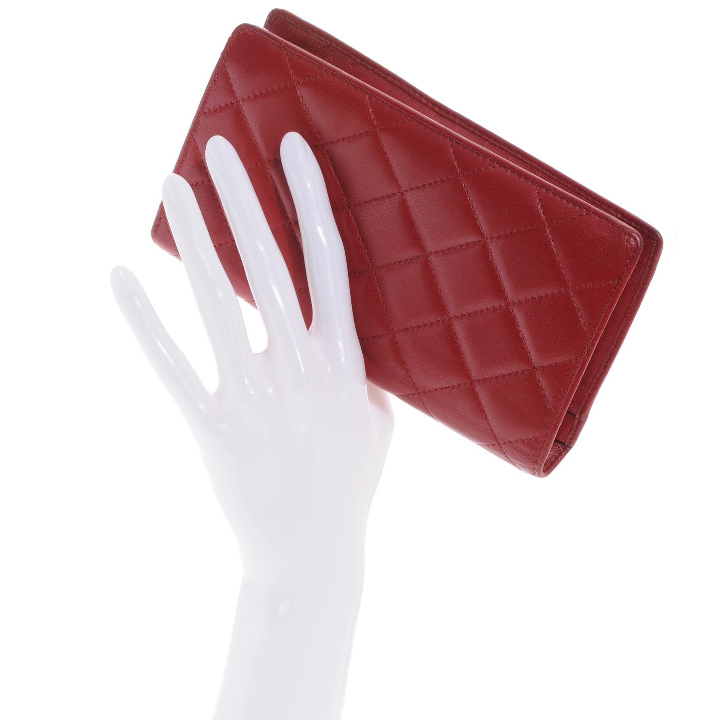 Calfskin Quilted Cambon Yen Wallet Red