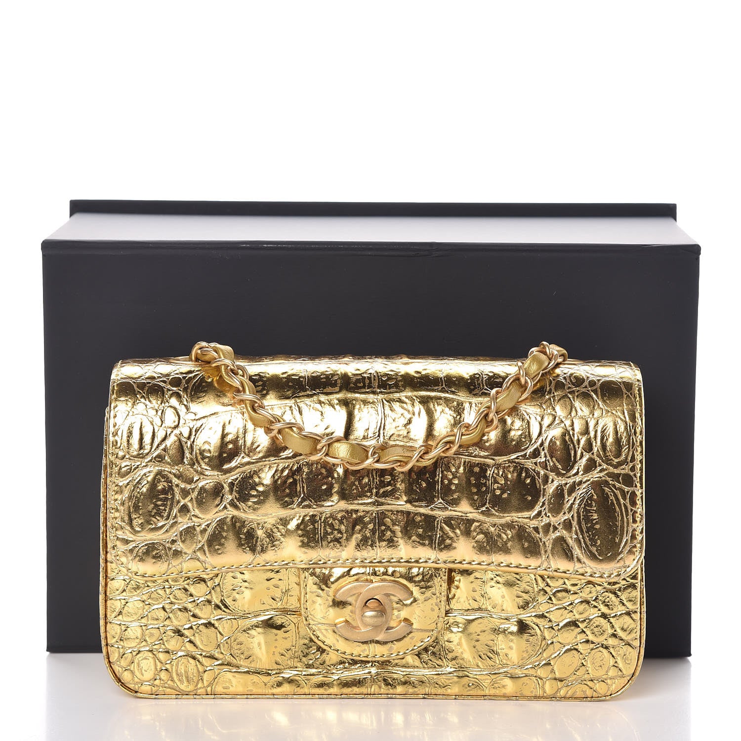 Chanel Metallic Calfskin Crocodile Embossed Mini Flap Gold 10 of 10