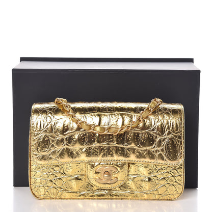 Chanel Metallic Calfskin Crocodile Embossed Mini Flap Gold 10 of 10