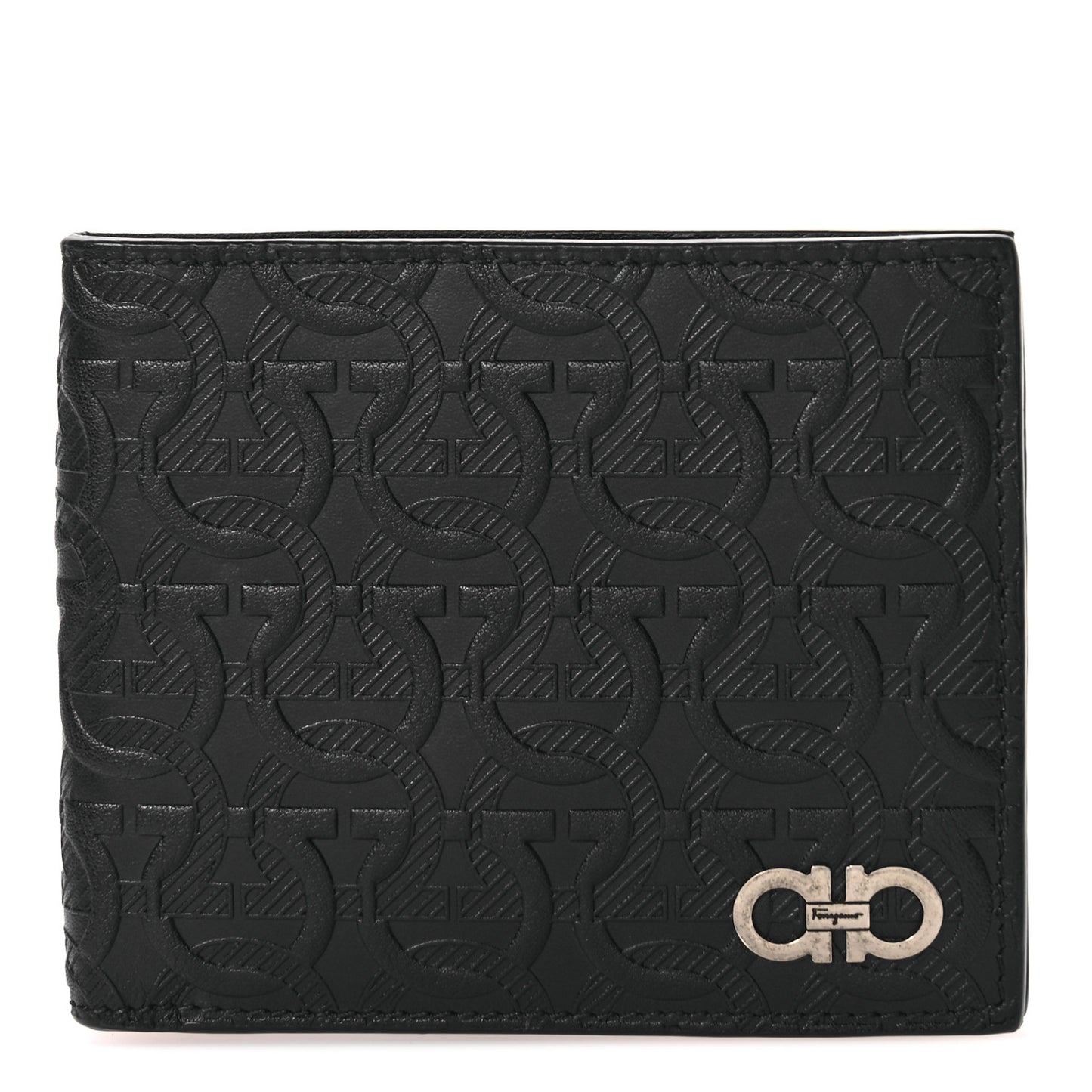Calfskin Embossed Gancini Bi-Fold Wallet Black