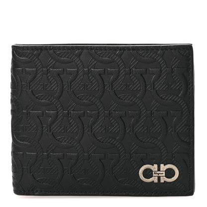 Salvatore Ferragamo Calfskin Embossed Gancini Bi-Fold Wallet Black 1 of 7