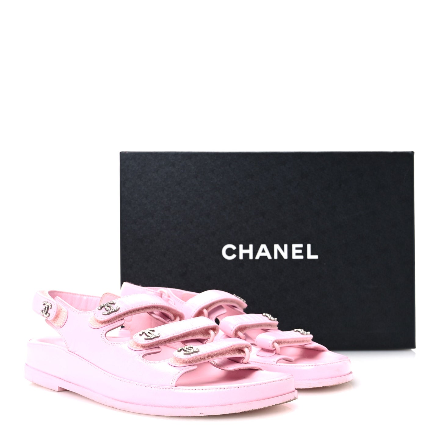 Lambskin Crystal CC Velcro Dad Sandals 35.5 Light Pink