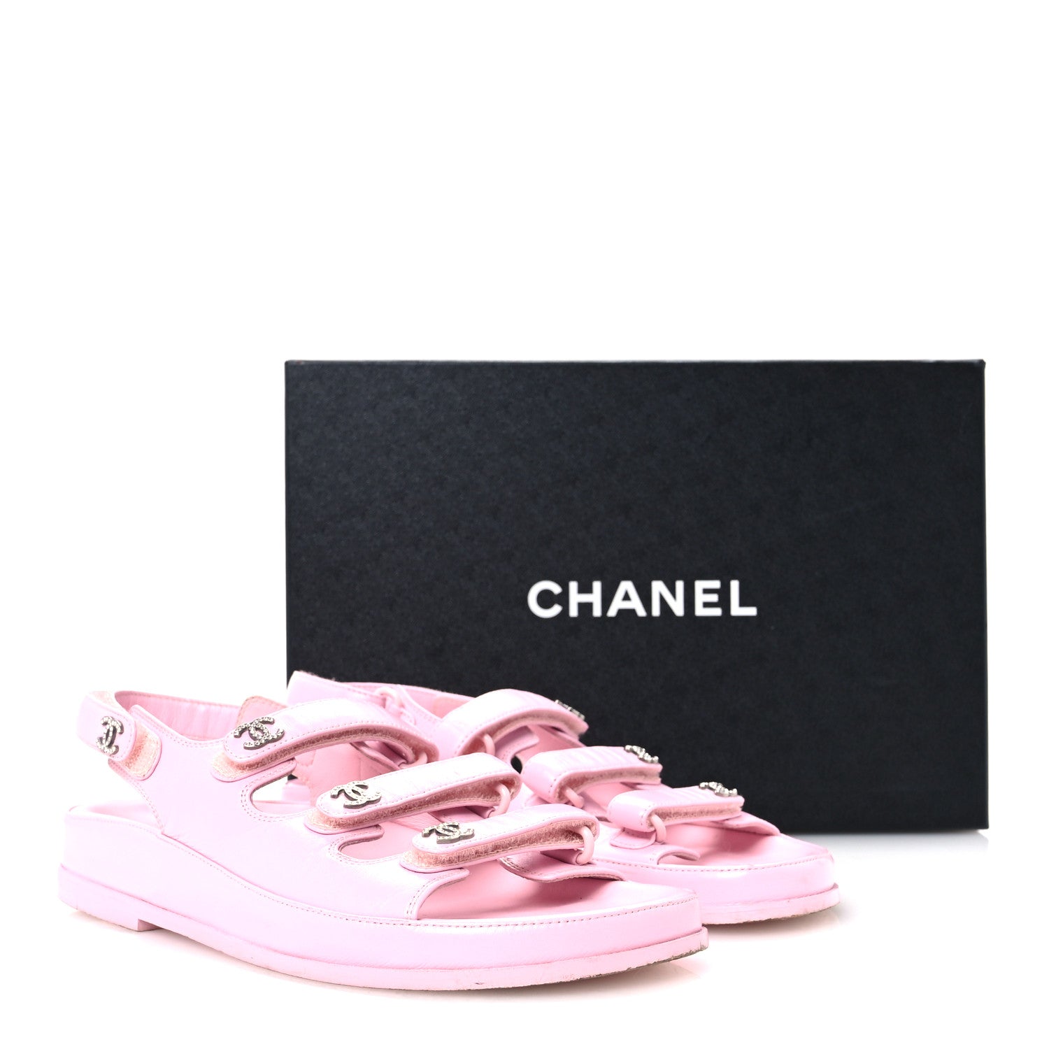 Chanel Lambskin Crystal CC Velcro Dad Sandals 35.5 Light Pink 10 of 10