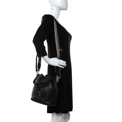 Prada Vitello Daino Drawstring Bucket Black 3 of 5