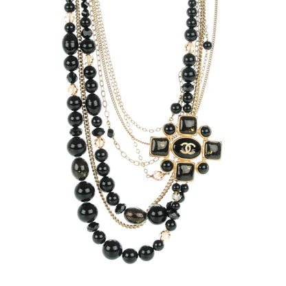 Chanel Gripoix Beaded CC Medallion Necklace Gold Black 1 of 6