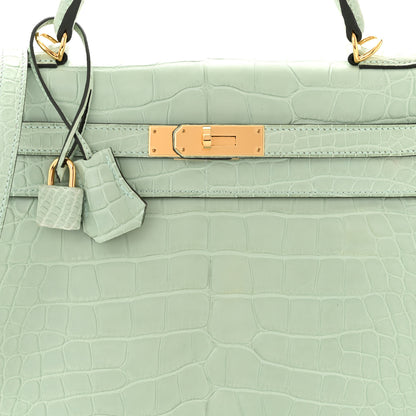 Hermes Matte Alligator Kelly Retourne 32 Vert D'eau 8 of 11