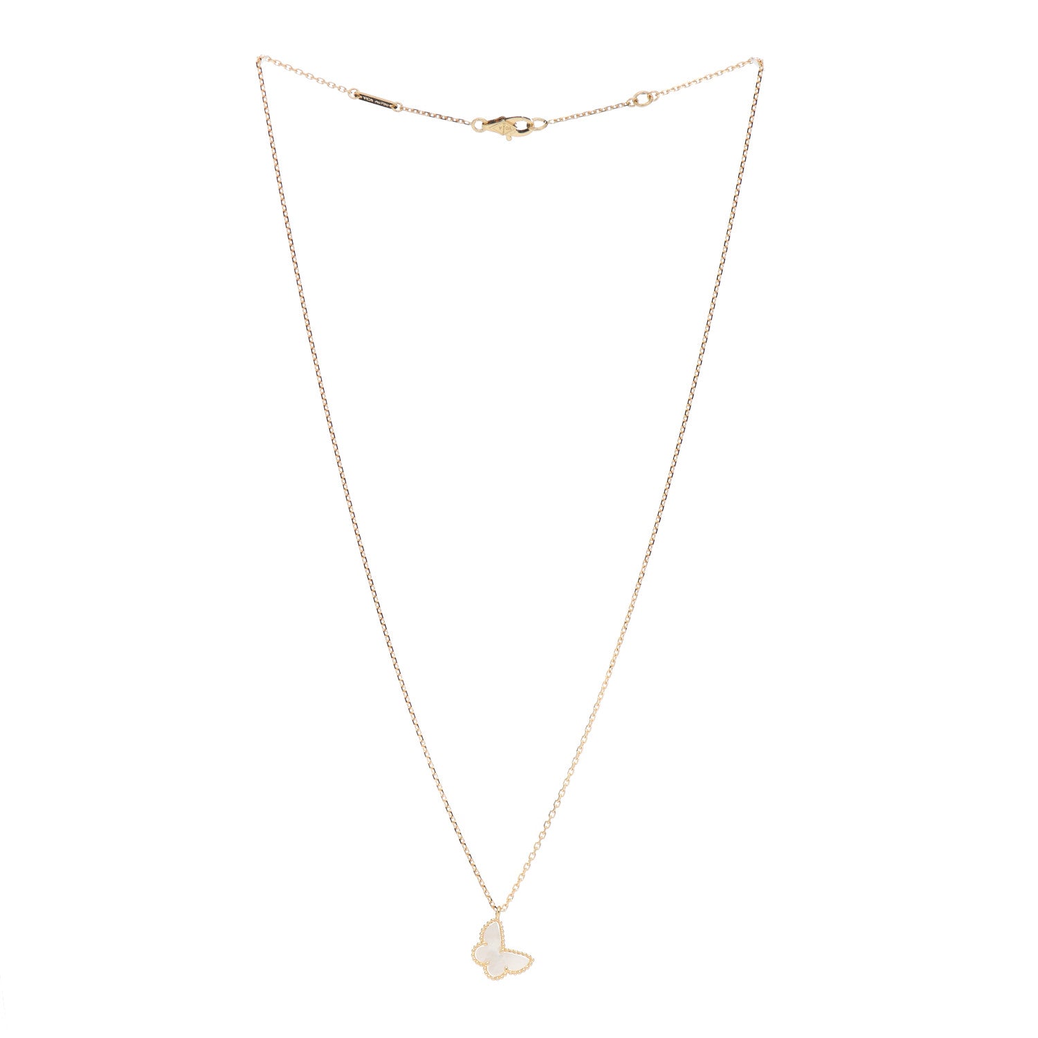Van Cleef & Arpels 18K Yellow Gold Mother of Pearl Sweet Alhambra Butterfly Pendant Necklace 3 of 5