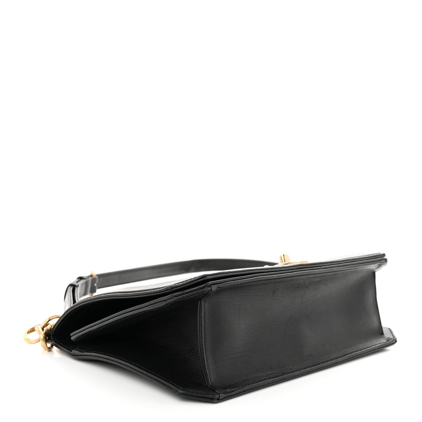 Calfskin Quilted Large Chain Link Full Flap Black