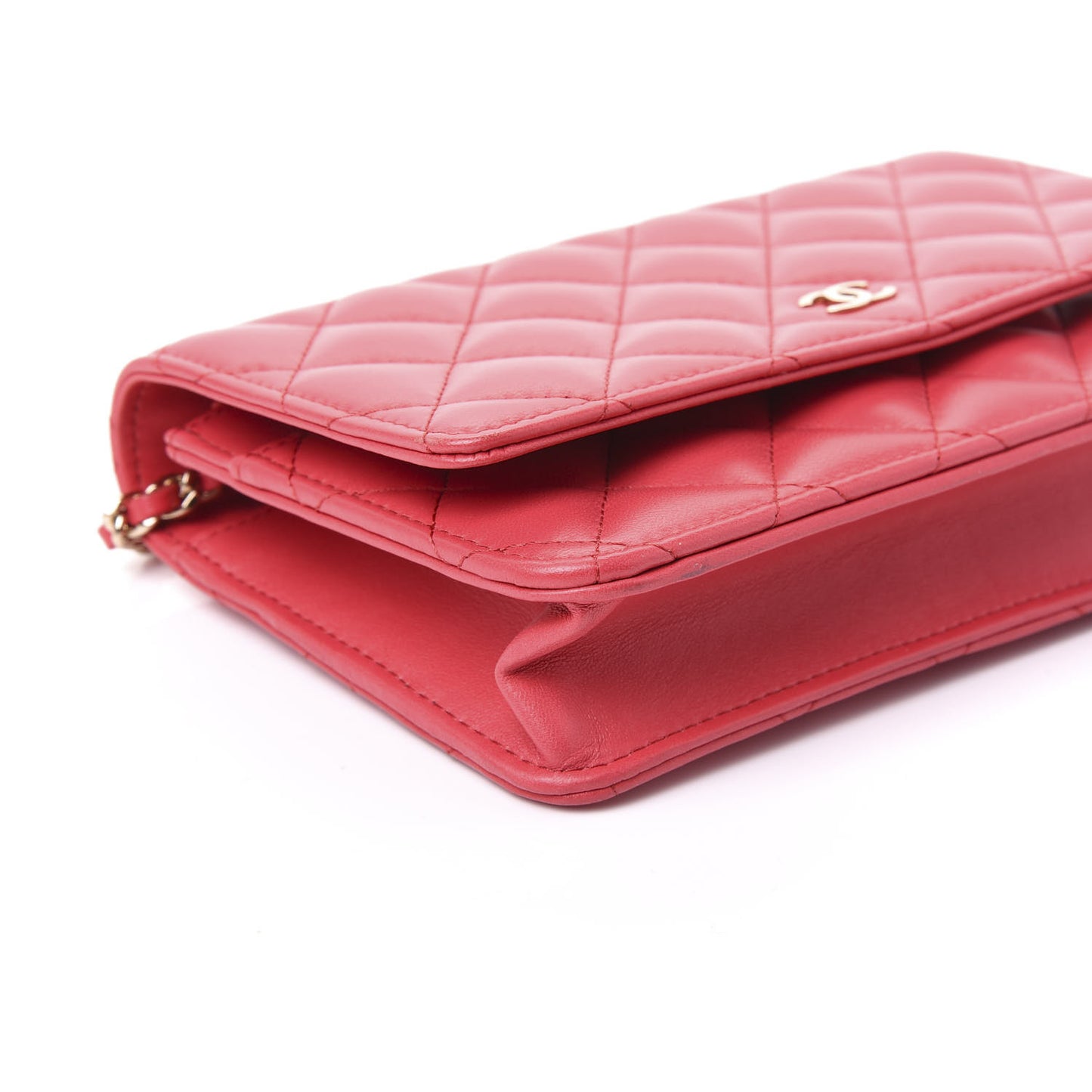 Lambskin Quilted Wallet On Chain WOC Light Red