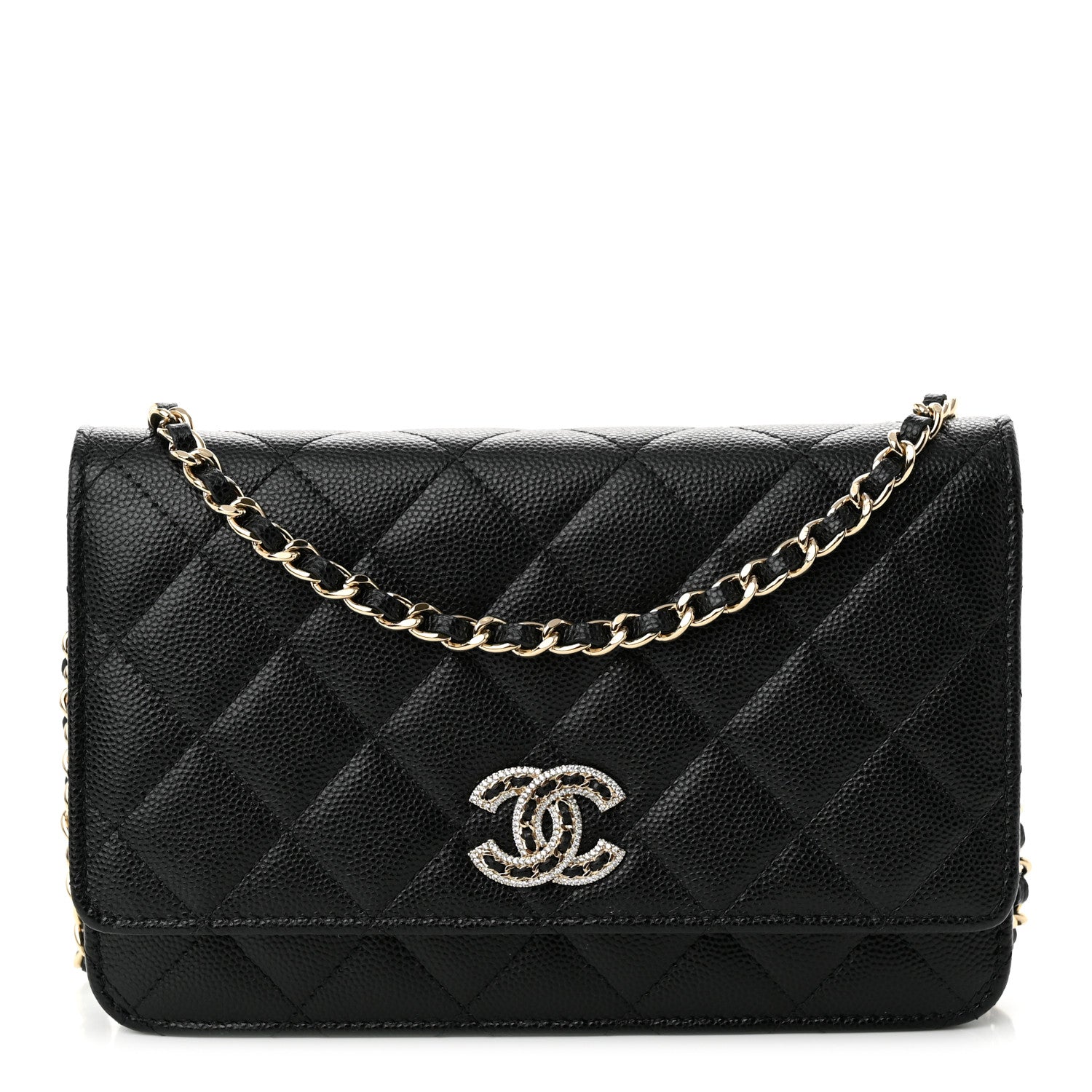 Chanel Caviar Quilted Crystal CC Wallet On Chain WOC Black 1 of 12