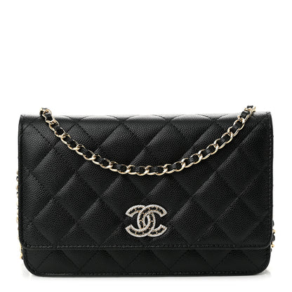 Chanel Caviar Quilted Crystal CC Wallet On Chain WOC Black 1 of 12