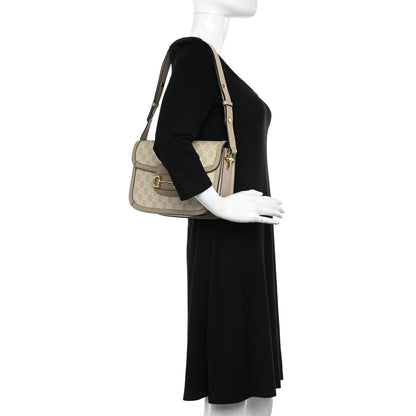 Gucci GG Supreme Monogram Textured Dollar Calfskin Horsebit 1955 Shoulder Bag Beige Mystic White Oatmeal 2 of 15