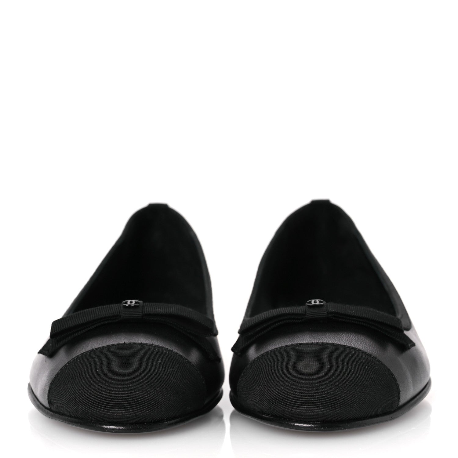 Chanel Goatskin Cap Toe Bow CC Ballerina Flats 38.5 Black 3 of 12