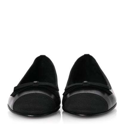 Chanel Goatskin Cap Toe Bow CC Ballerina Flats 38.5 Black 3 of 12