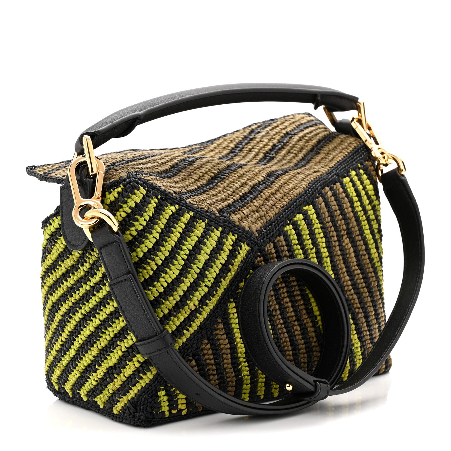 Loewe Raffia Calfskin Small Puzzle Bag Anise Olive 3 of 9
