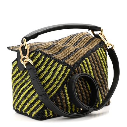 Loewe Raffia Calfskin Small Puzzle Bag Anise Olive 3 of 9