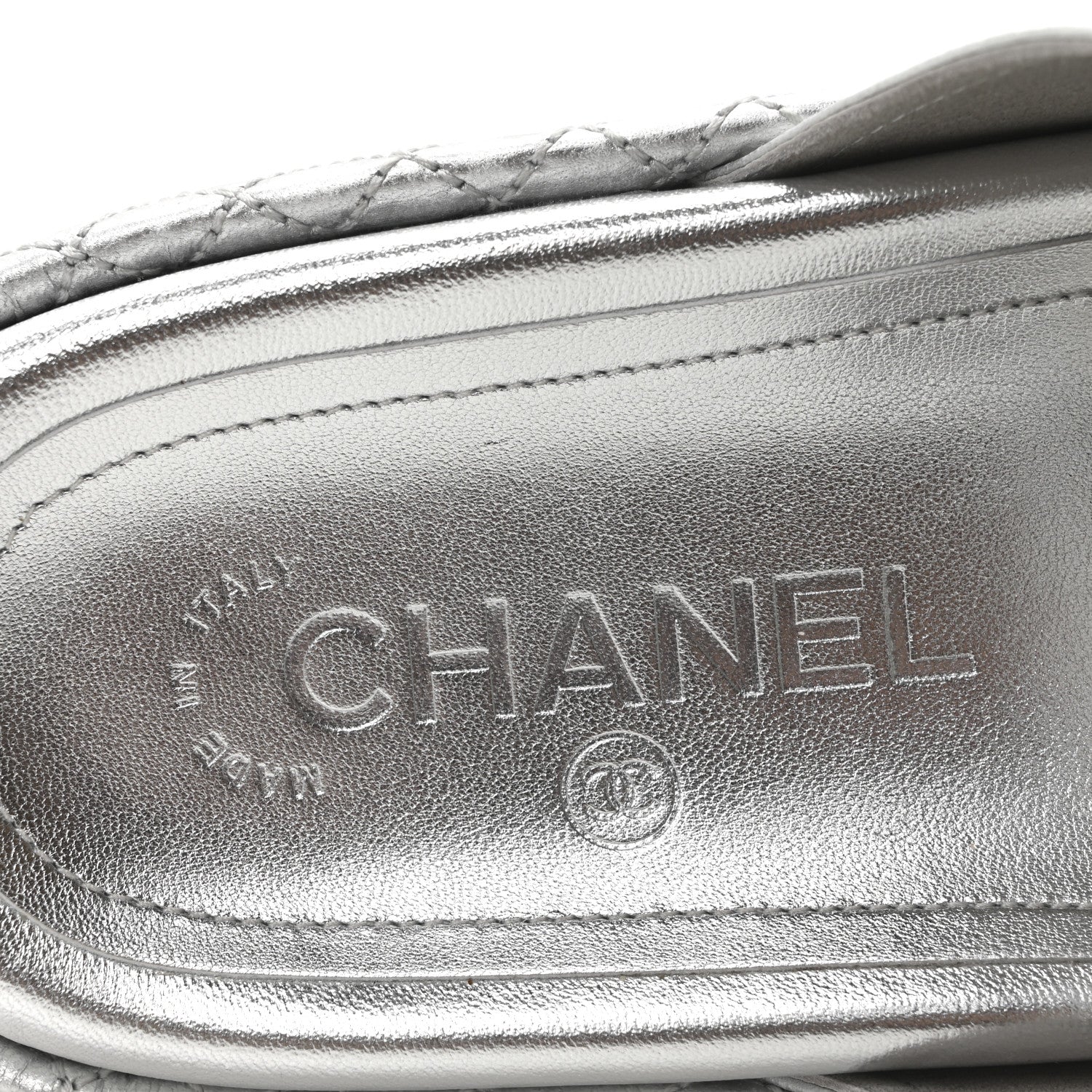 Chanel Laminated Lambskin Quilted Velcro Crystal CC Dad Slide Sandals 40 Silver 16 of 18