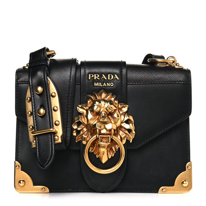 Prada Antic Soft Saffiano Lions Head Cahier Shoulder Bag Black 1 of 22