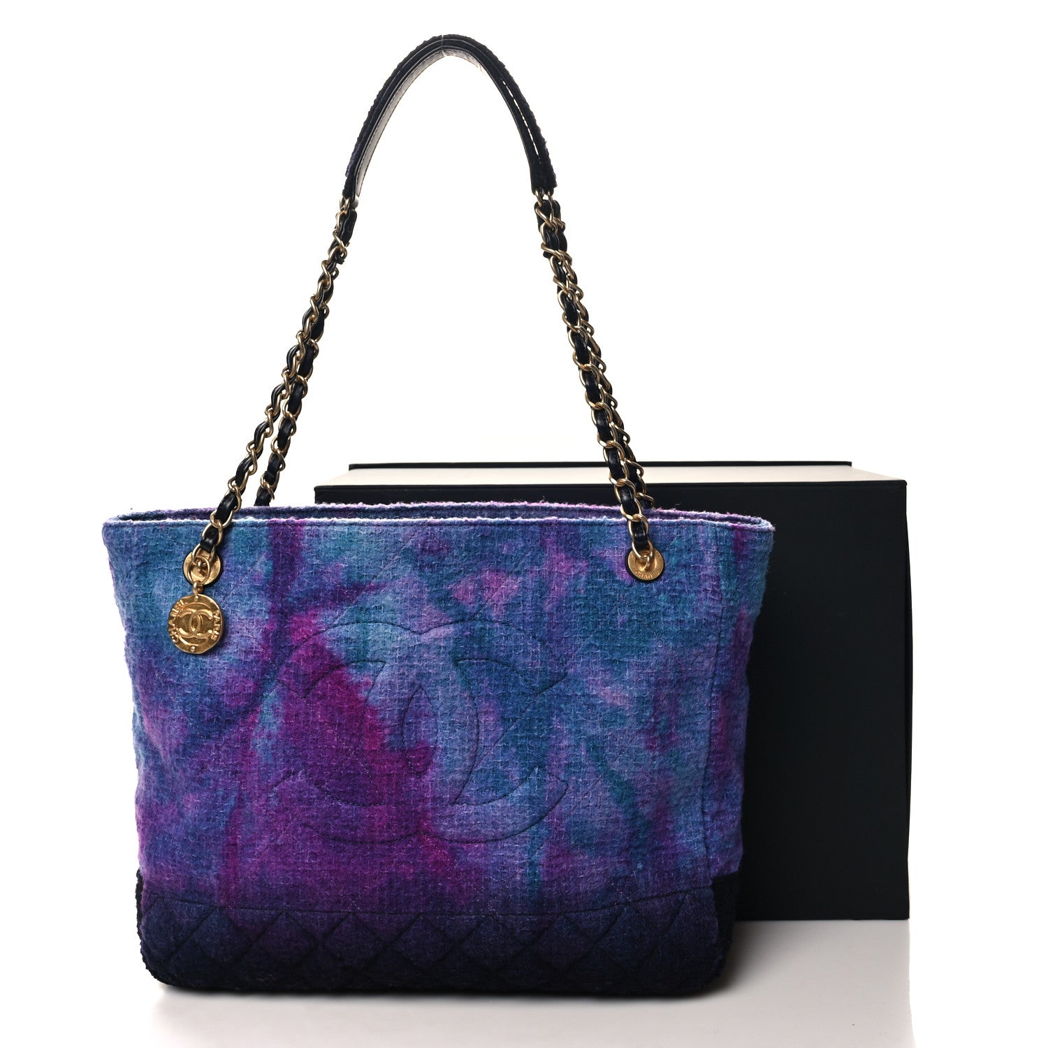 Chanel Wool Tweed CC Tote Purple Black Blue 11 of 11