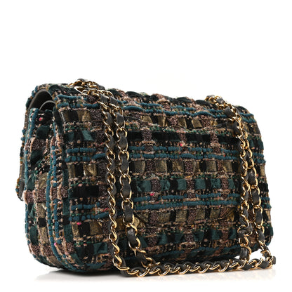 Chanel Tweed Metallic Lambskin Quilted Egyptian Double Flap Multicolor Gold 3 of 10