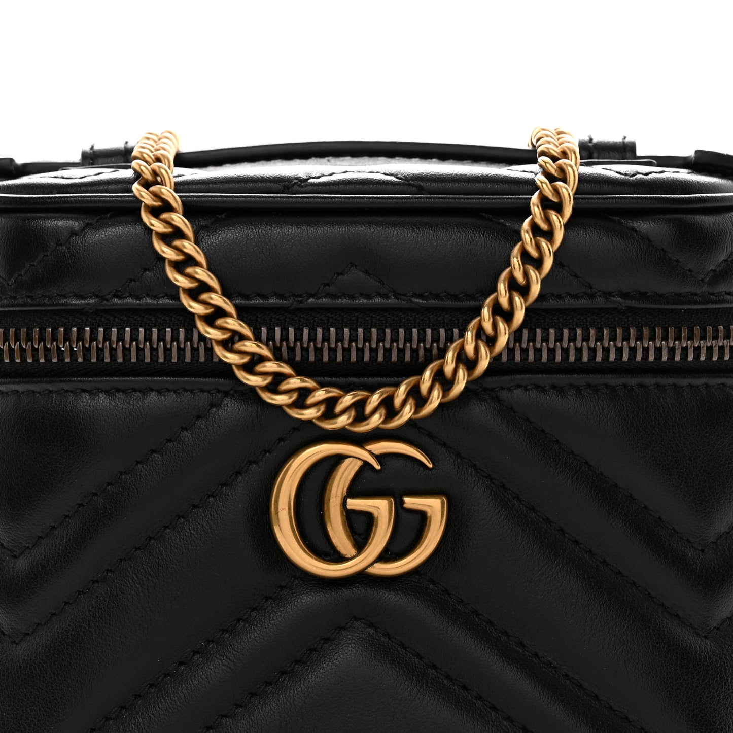 Calfskin Matelasse Chevron Mini GG Marmont Top Handle Bag Black