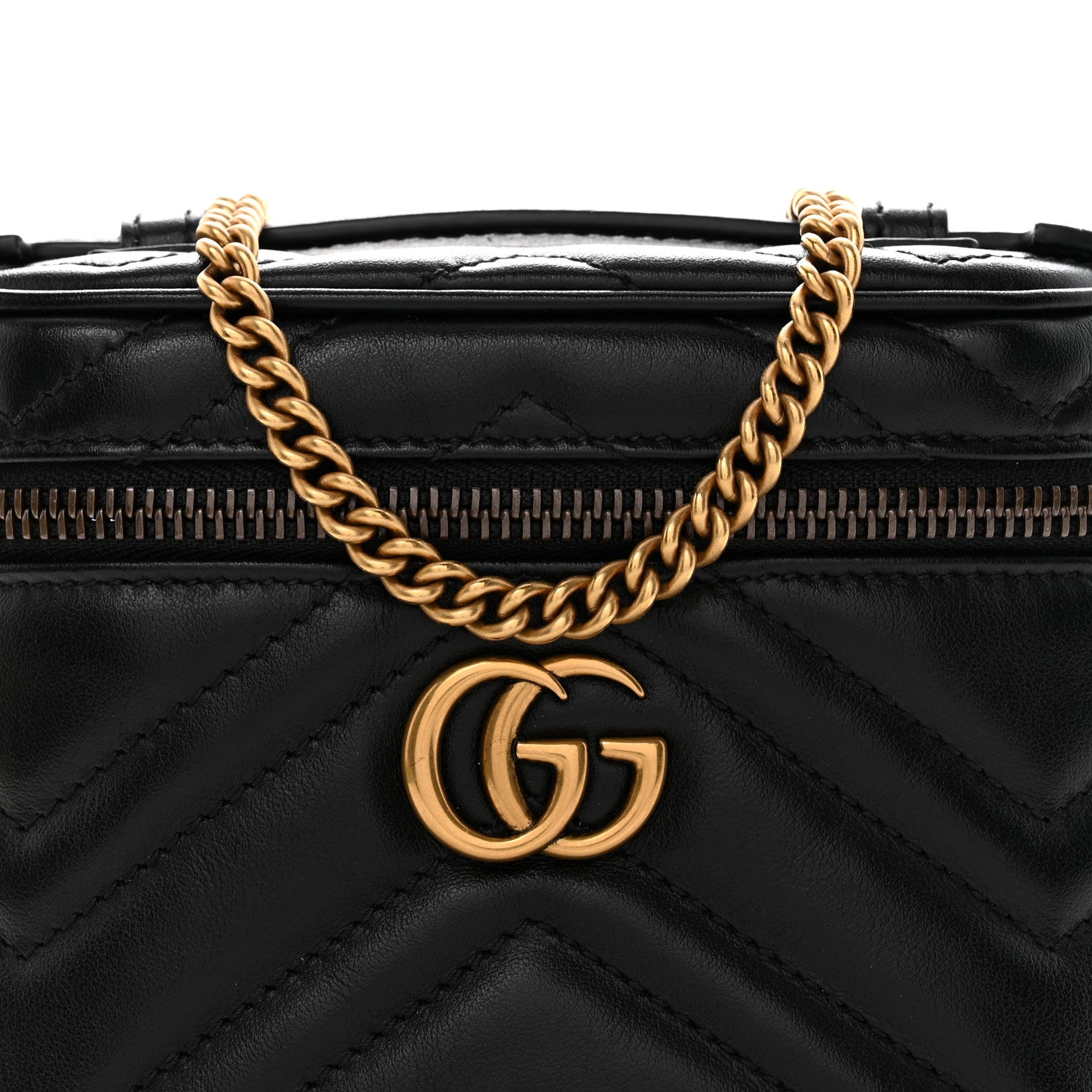 Gucci Calfskin Matelasse Chevron Mini GG Marmont Top Handle Bag Black 8 of 11