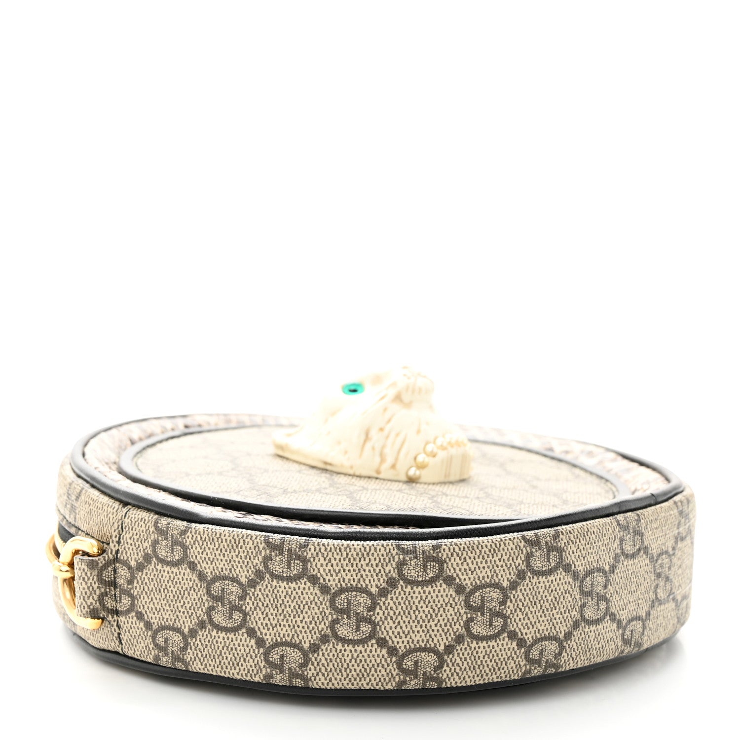 Gucci GG Supreme Monogram Patchwork Cat Round Shoulder Bag White Beige 4 of 11